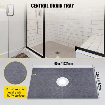 Shower Curb Kit, 48\"x72\" Watertight Shower Curb Overlay With 4\" PVC Central Bonding Flange, 4\" Stainless Steel Grate, 2 Cuttable Shower Curb And Trowel, Shower Pan Slope Sticks Fit For Bathr